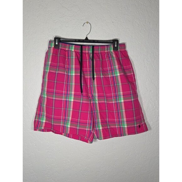 Polo Ralph Lauren Swim Trunks Men XL Pink Multicolor Plaid Madras Shorts Lined - Picture 1 of 7